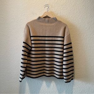 Rails “Claudia” camel ebony stripe mock meck pullover sweater, S